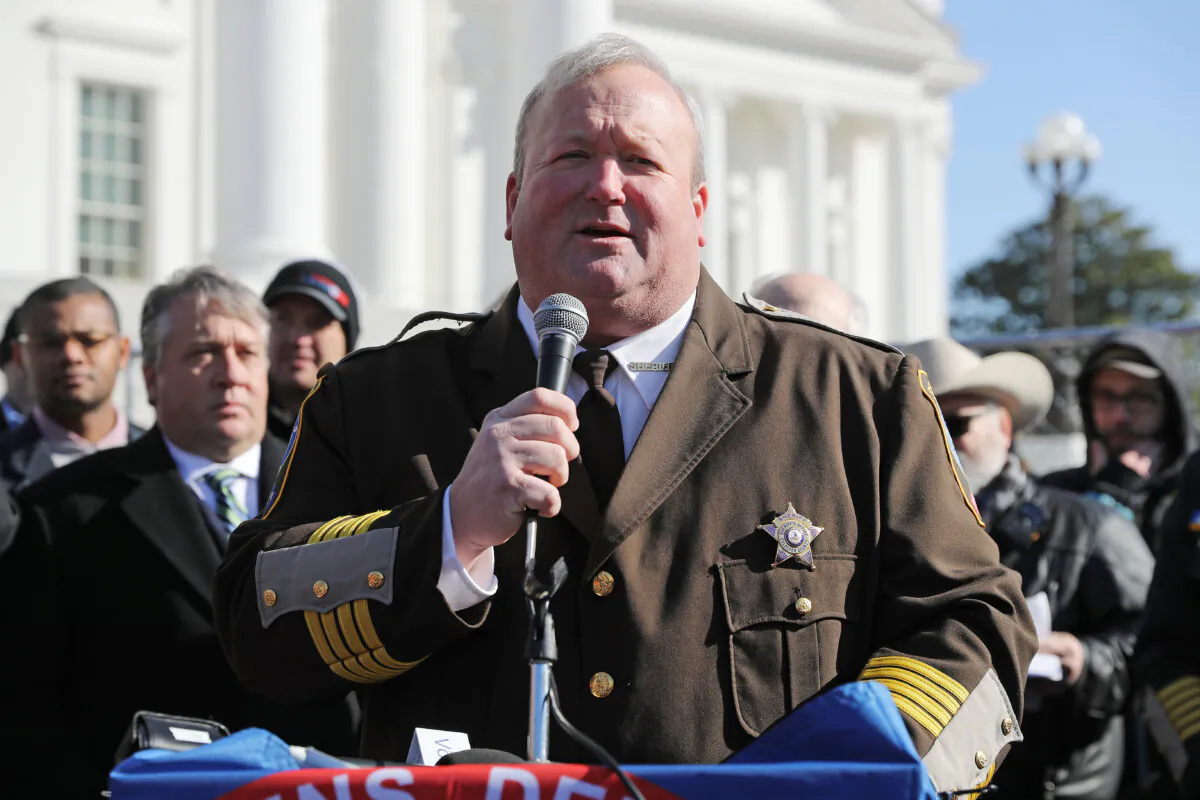 Culpeper County Sheriff Scott Jenkins speaks during a gun rights rally organized by The Virginia Citizens Defense League on Capitol Square near the state capital building in Richmond, Va., on Jan. 20, 2020. (Chip Somodevilla/Getty Images)