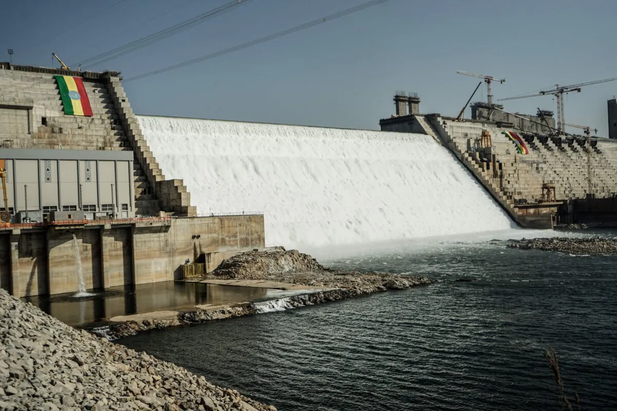 This general view shows the site of the Grand Ethiopian Renaissance Dam (GERD) in Guba, Ethiopia, on Feb. 19, 2022. (Amanuel Sileshi/AFP via Getty Images)