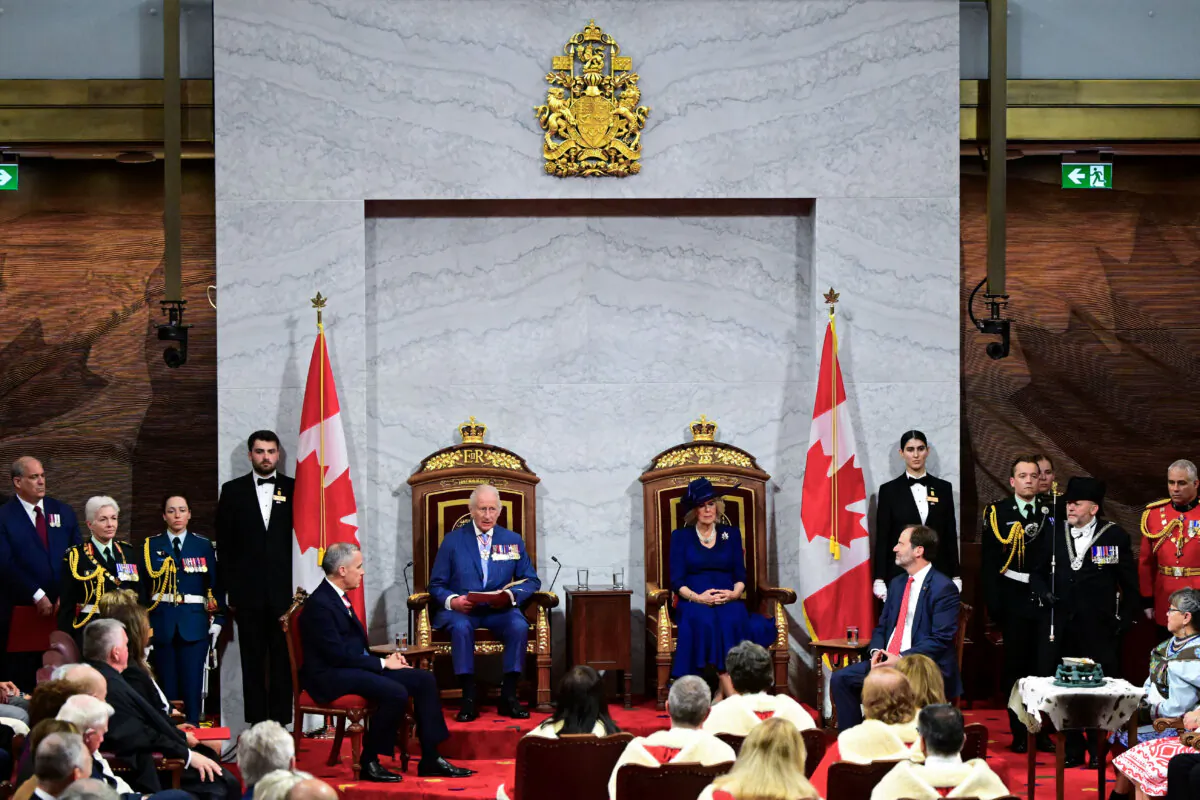 King Charles III delivers the speech from the throne in the Senate chamber on Parliament Hill, Ottawa, on May 27, 2025. (Victoria Jones/Pool via Reuters)