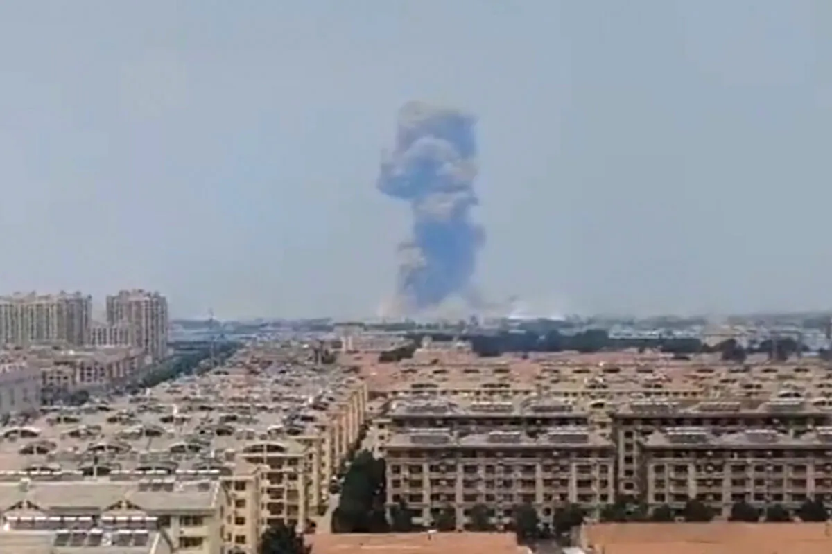 This photo provided on May 27, 2025, by a local resident who declined to give his name out of concern for retaliation shows an explosion at a chemical plant in China's eastern Shandong province. (Anonymous via AP)