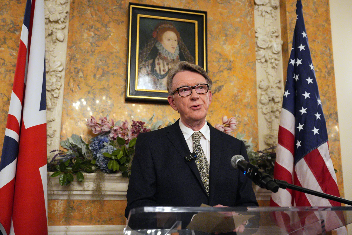 UK ambassador to the United States Peter Mandelson at the ambassador's residence in Washington, on Feb. 26, 2025. (Carl Court/PA Wire)