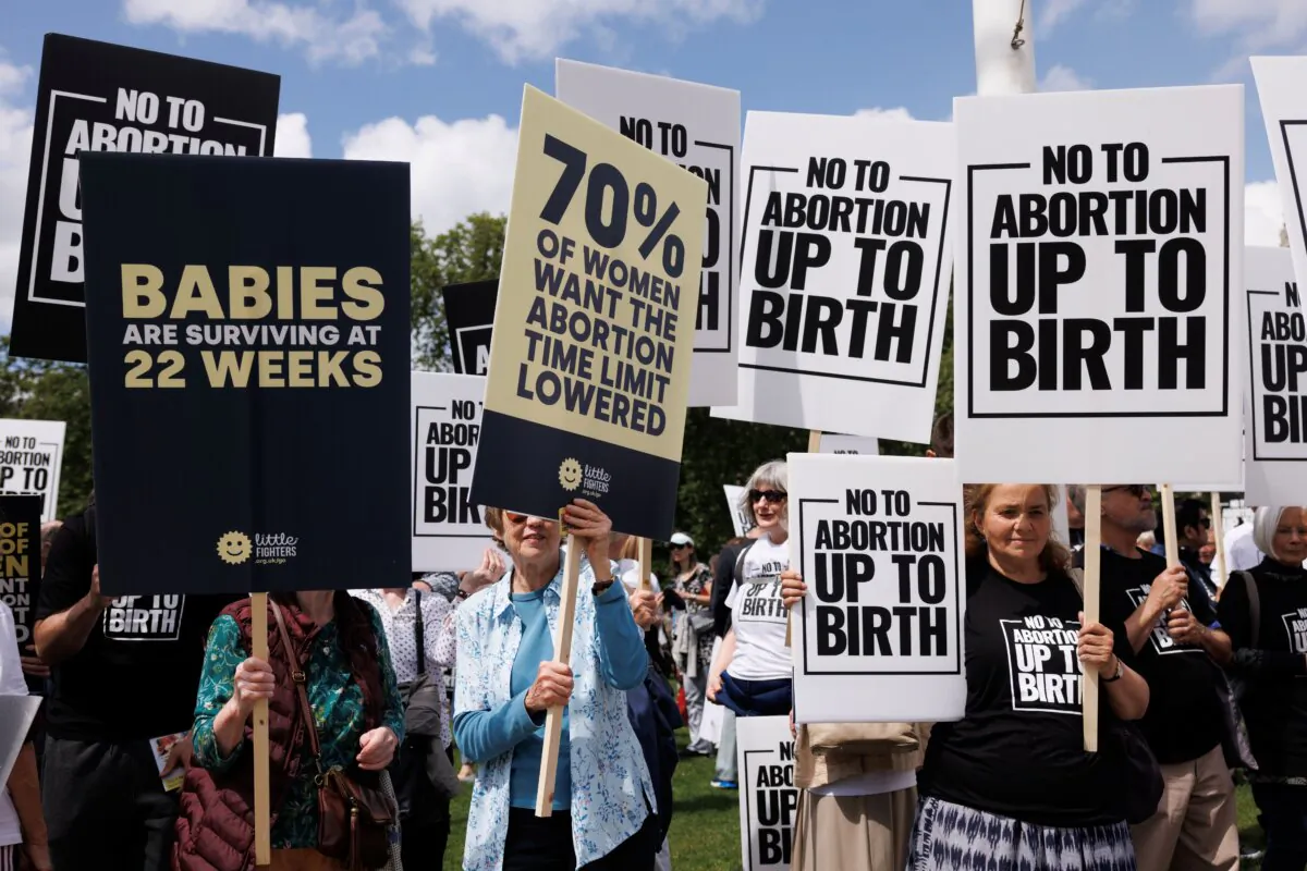 Representatives from the pro-life movement and their supporters gather to demonstrate in Parliament Square in London on May 15, 2024. (Dan Kitwood/Getty Images)