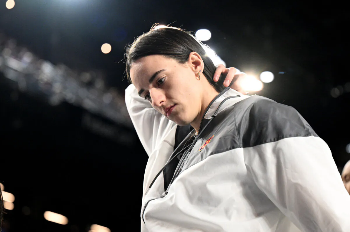 Caitlin Clark of the Indiana Fever walks off the court at the end of the first half against the Washington Mystics at CFG Bank Arena in Baltimore on May 28, 2025. (Greg Fiume/Getty Images)