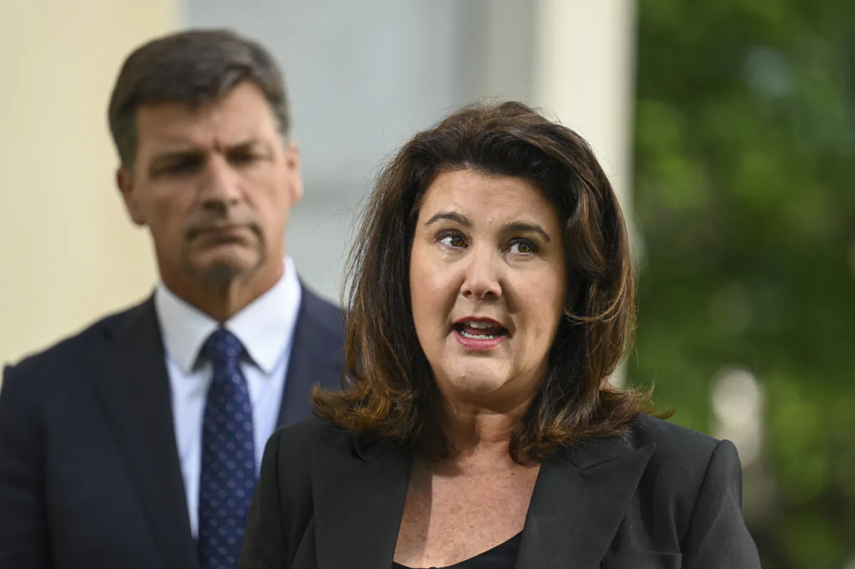 Senator Jane Hume addresses the media at Parliament House on Feb. 6, 2023 in Canberra, Australia. (Martin Ollman/Getty Images)