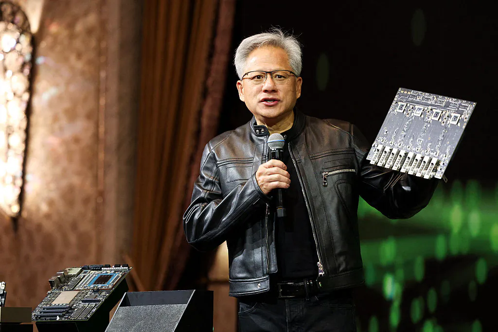 Nivida CEO Jensen Huang speaks during a news conference in Taipei. (I-HWA CHENG/AFP via Getty Images)