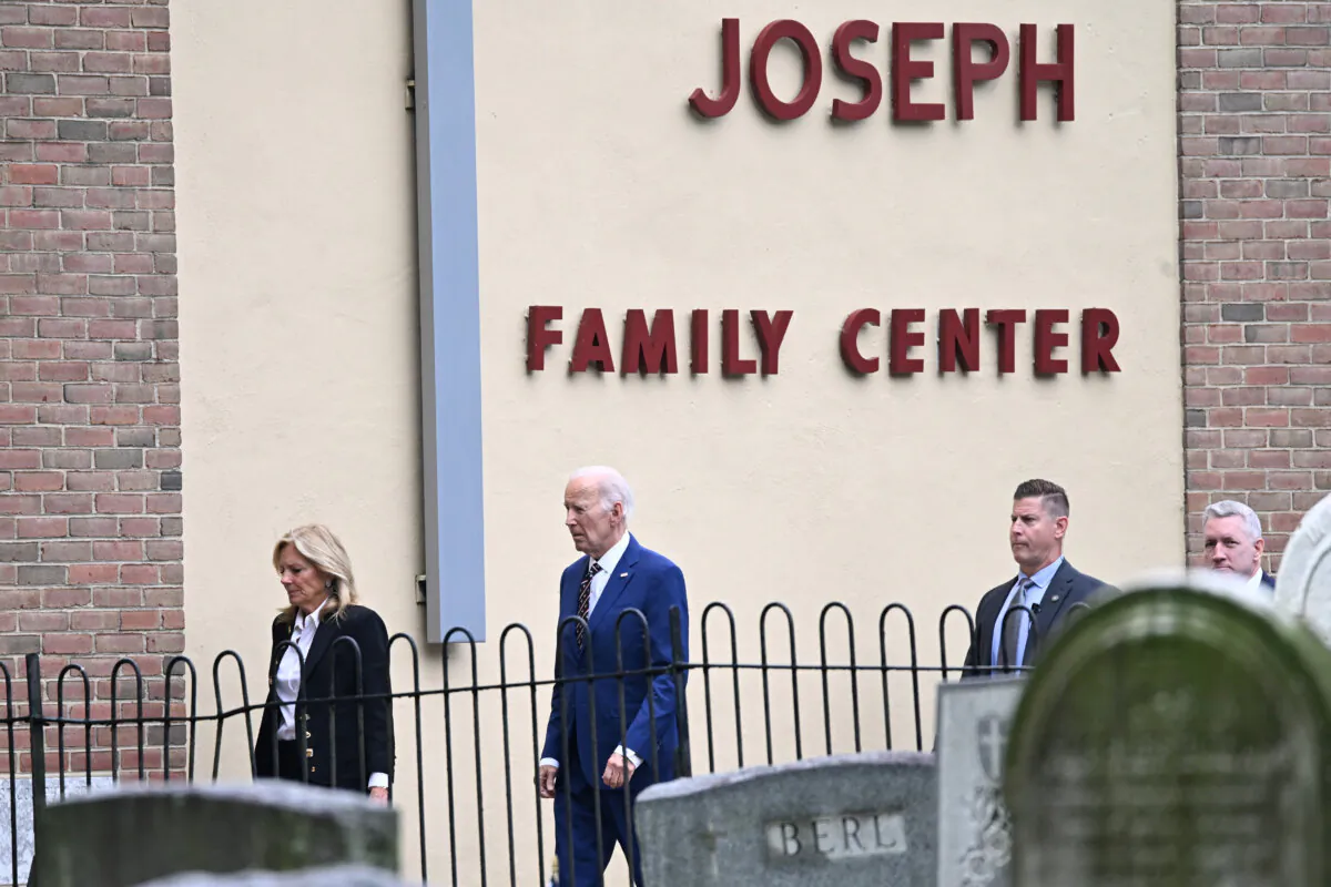 Former President Joe Biden and former First Lady Jill Biden, arrive at Saint Joseph on the Brandywine Catholic Church for a memorial mass on the 10th anniversary of the death of the President's son Beau Biden in Wilmington, Del., on May 30, 2025. (Alex Wroblewski/AFP via Getty Images)