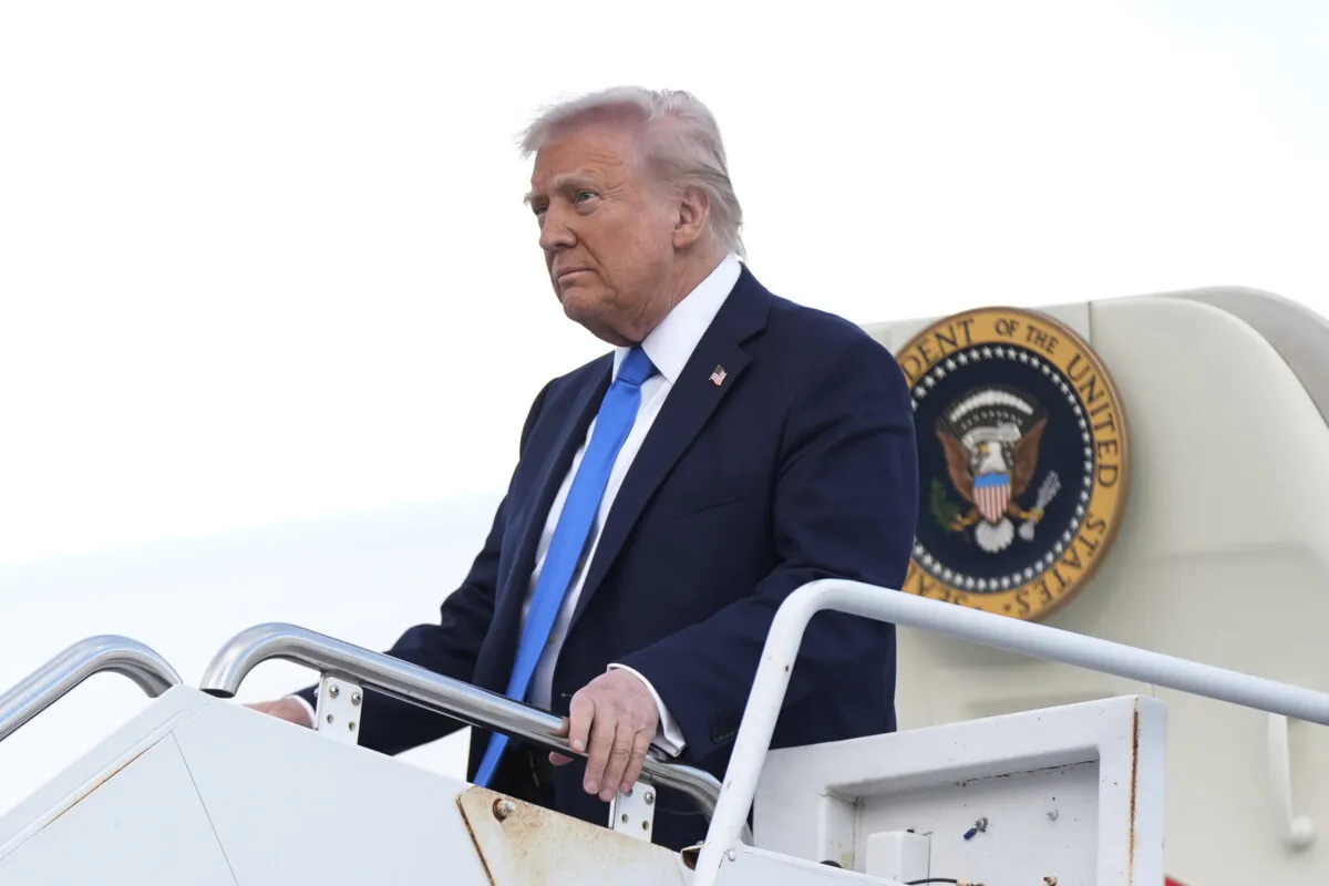 U.S. President Donald Trump arrives at Tuscaloosa National Airport  in Tuscaloosa, Alabama, on May 1, 2025. (Manuel Balce Ceneta/AP Photo)