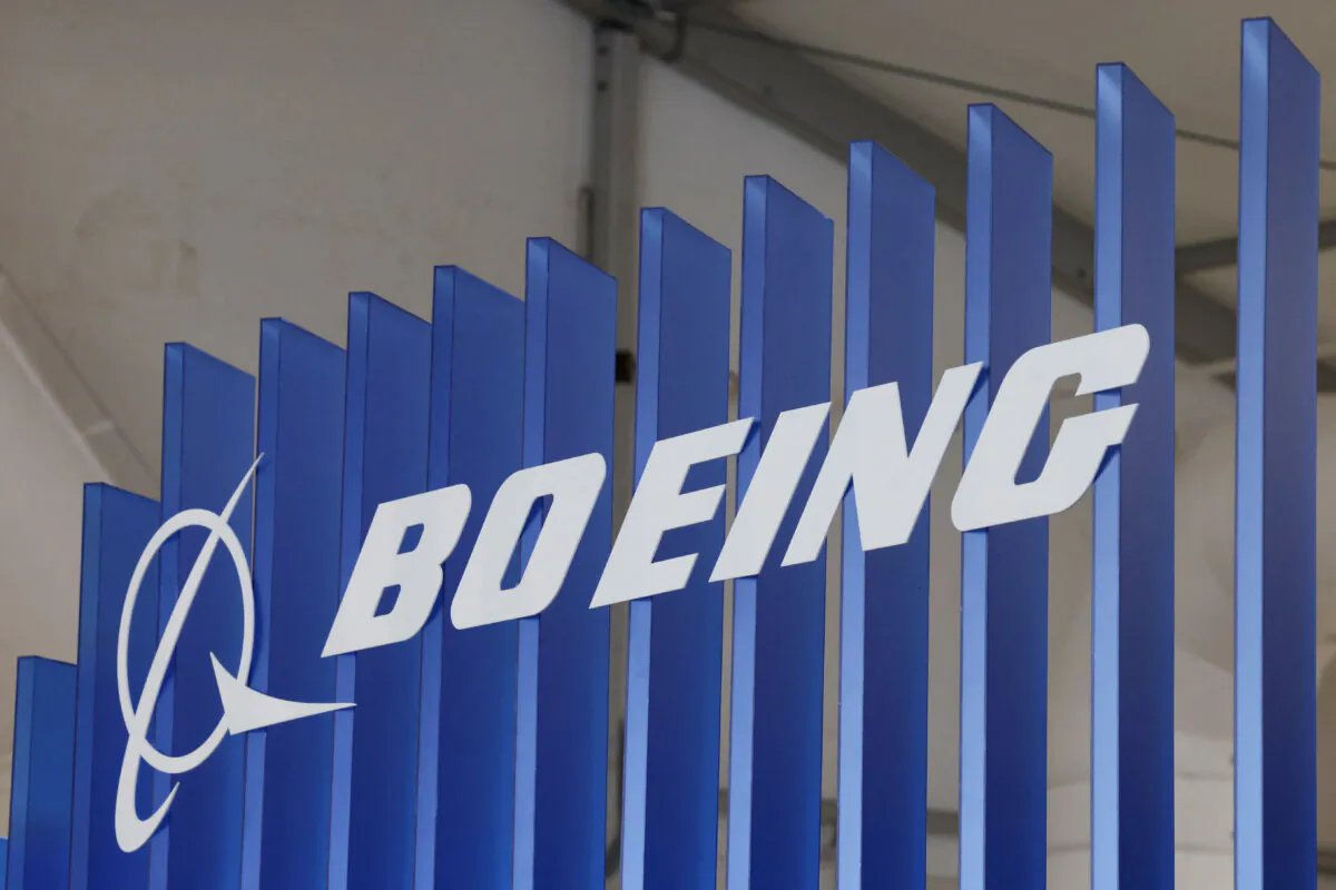A Boeing logo at the Australian International Airshow in Avalon, Australia, on March 26, 2025. (Hollie Adams/Reuters)