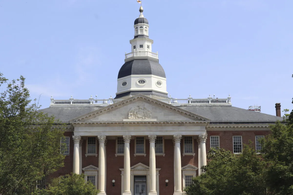 A flag stands atop the Maryland State House in Annapolis, Md., on May 11, 2023. (Brian Witte/AP Photo)