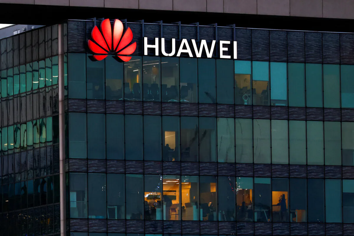 A view shows a Huawei logo at Huawei Technologies France headquarters in Boulogne-Billancourt near Paris, on Jan. 9, 2025. (Gonzalo Fuentes/Reuters)