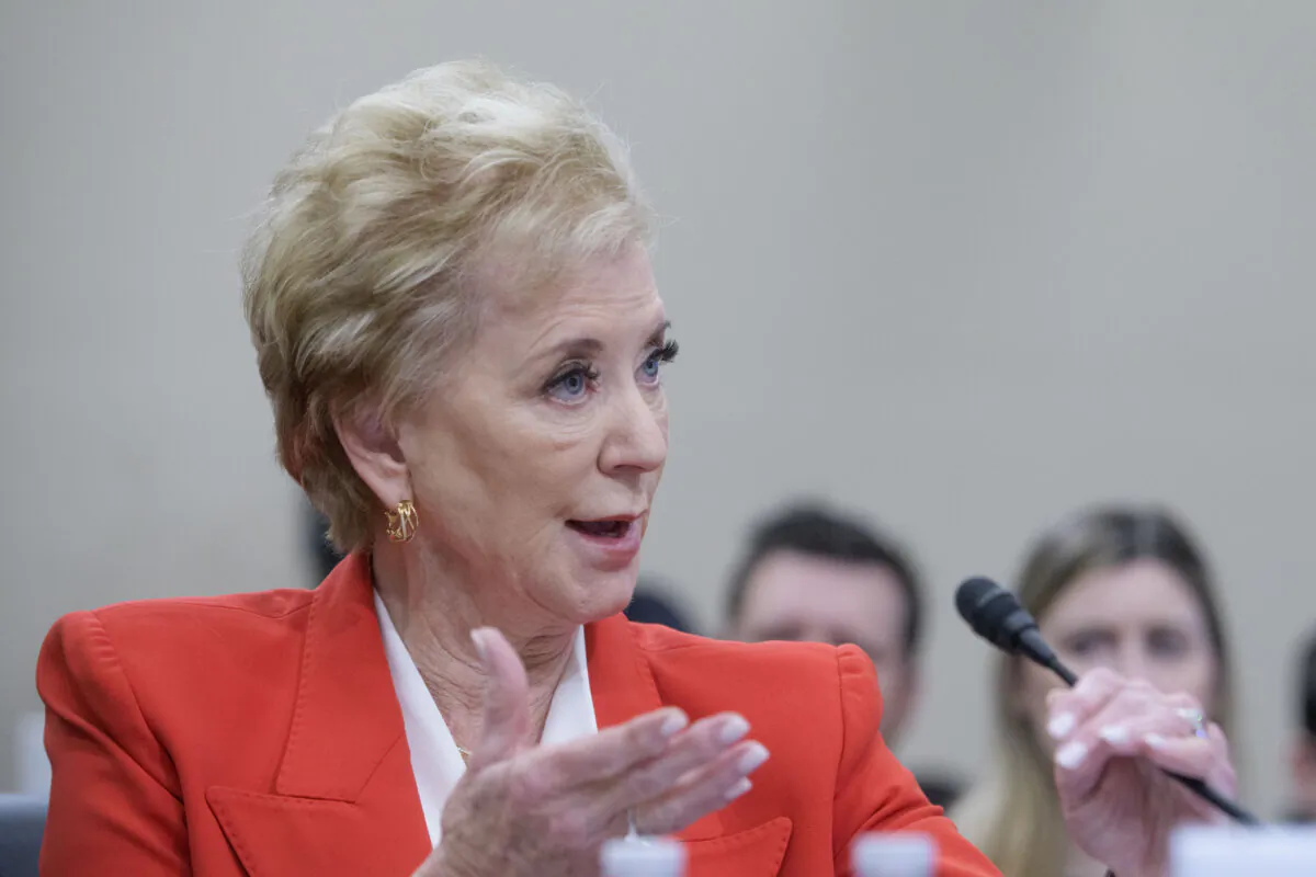 Education Secretary Linda McMahon testifies on Capitol Hill on May 21, 2025. (Rod Lamkey, Jr./AP Photo)
