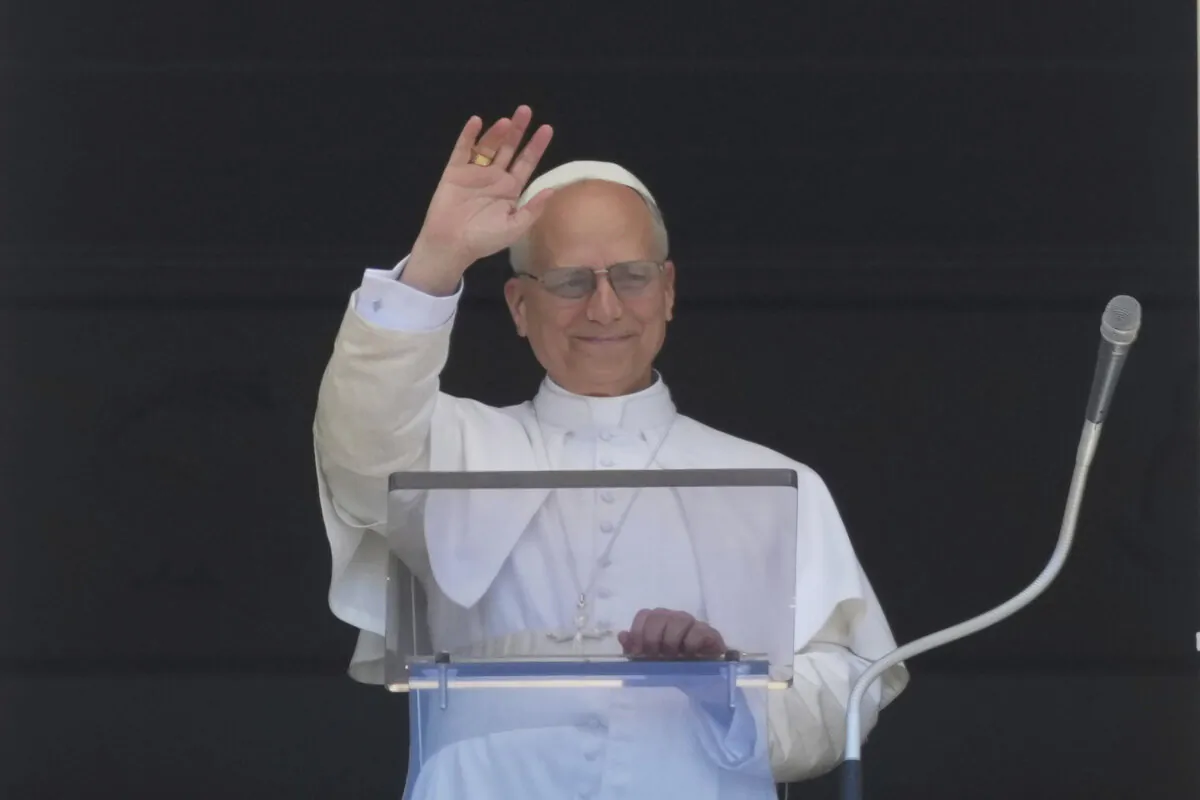 Pope Leo XIV blesses faithful and pilgrims gathered in St. Peter's Square for the Regina Caeli noon prayer, in Vatican City on May 25, 2025. (Andrew Medichini/AP Photo)