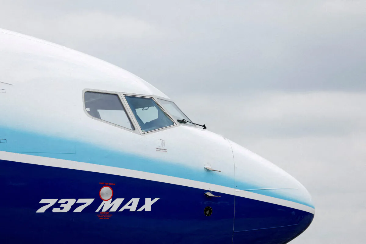 The Boeing 737 MAX aircraft is displayed at the Farnborough International Airshow, in Farnborough, Britain, on July 20, 2022. (Peter Cziborra/Reuters)