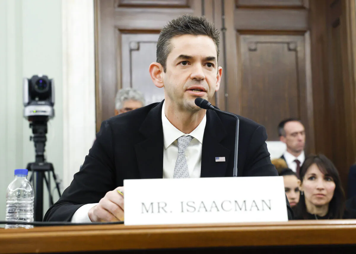 Jared Isaacman, President Donald Trump's nominee to be National Aeronautics and Space Administration (NASA) Administrator, testifies during a Senate Commerce, Science, and Transportation Committee confirmation hearing in the Russell Senate Office Building on Capitol Hill in Washington on April 9, 2025. (Kevin Dietsch/Getty Images)