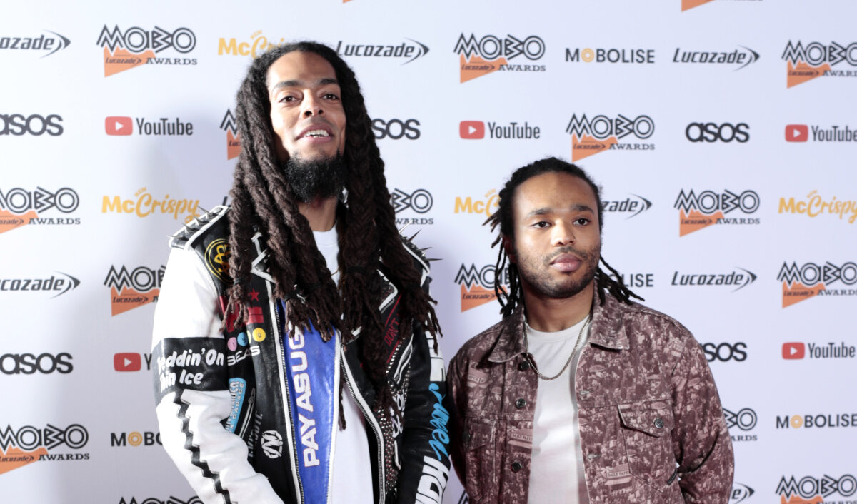 Duo Bob Vylan arrive at the MOBO Awards 2022 at OVO Arena Wembley in London on Nov. 30, 2022. (Shane Anthony Sinclair/Getty Images)