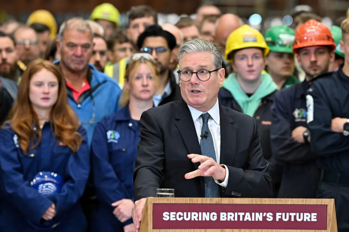 British Prime Minister Keir Starmer at the BAE Systems shipyard in Govan, Glasgow, Scotland, on June 2, 2025. (Andy Buchanan/PA Wire)