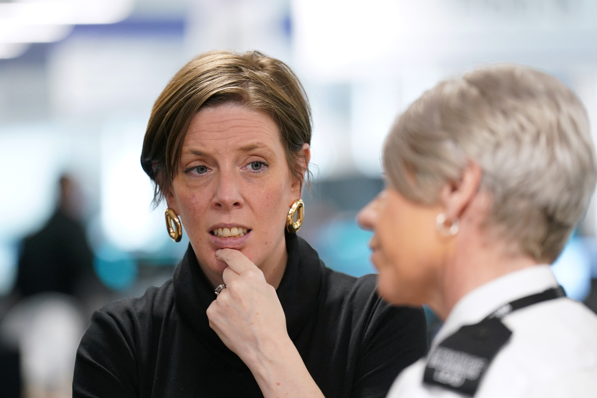 Safeguarding Minister Jess Phillips during her visit to the West Midlands Police control room in Birmingham, England, on Feb. 19, 2025. (Joe Giddens/PA Wire)