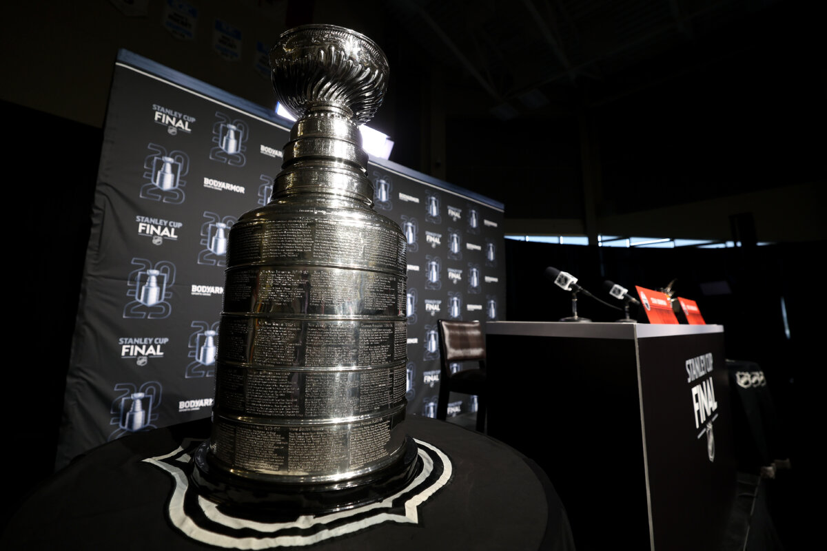 The Stanley Cup is on display during Media Day prior to the 2025 Stanley Cup Final between the Edmonton Oilers and the Florida Panthers at Rogers Place in Edmonton, Alberta on June 3, 2025. (Steph Chambers/Getty Images)