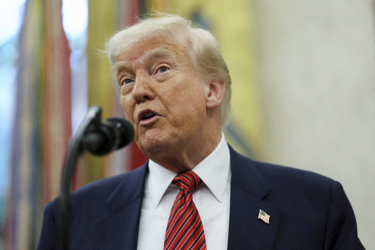 President Donald Trump speaks during a swearing-in ceremony for the new U.S. ambassador to China, former U.S. Senator David Perdue, at the White House in Washington on May 7, 2025. (Leah Millis/Reuters)