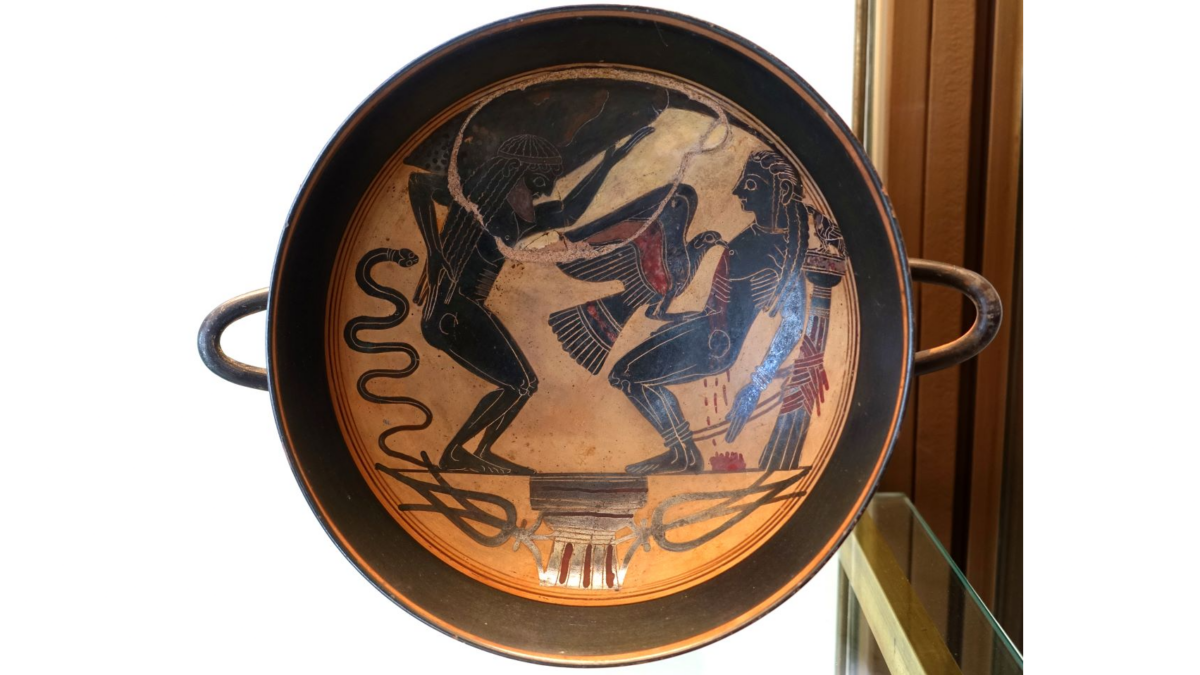 Prometheus tortured by the eagle. 560 B.C.–550 B.C. Black-figure kylix. (Public Domain)