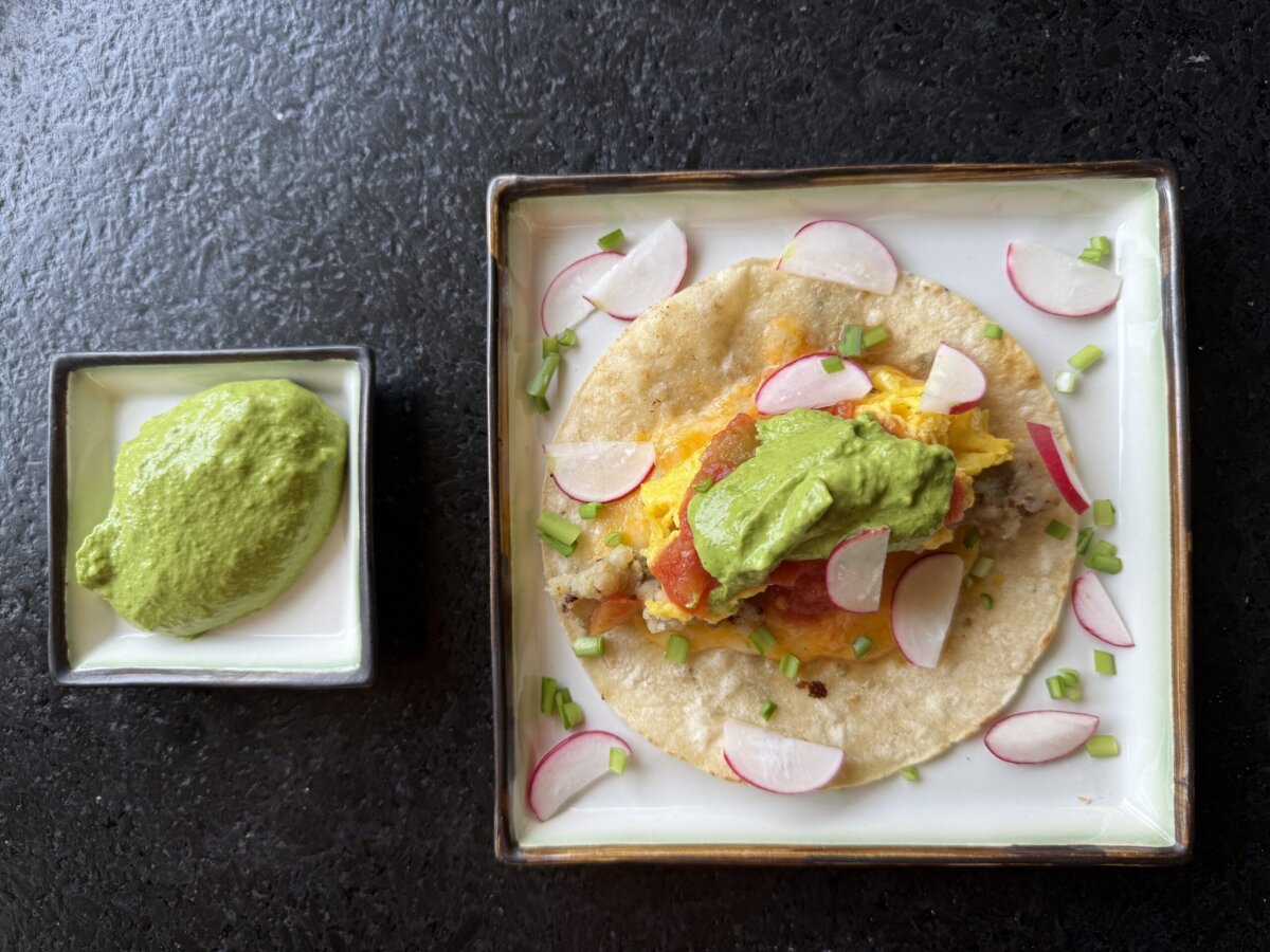 Mayo verde makes a delightful topping for tacos. (Ari LeVaux)