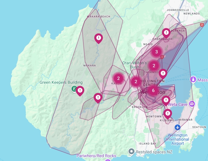 A screenshot from the website of Chorus, the provider of fibre cabling to homes and businesses on behalf of Internet Service Providers (ISPs) showing the extent of outages in New Zealand's capital, Wellington.
