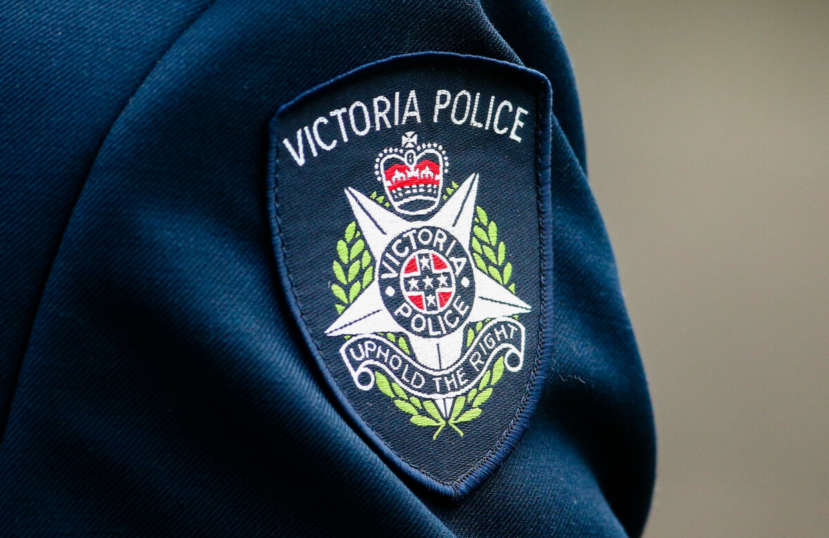 A detail of the Victoria police badge on a police officer in Melbourne, Australia, on March 24, 2016. (Scott Barbour/Getty Images)