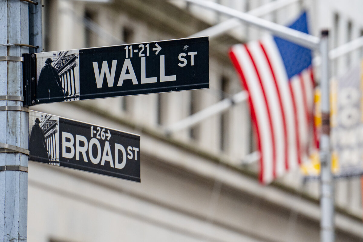 Wall Street in New York City on April 4, 2025. (Samira Bouaou/The Epoch Times)