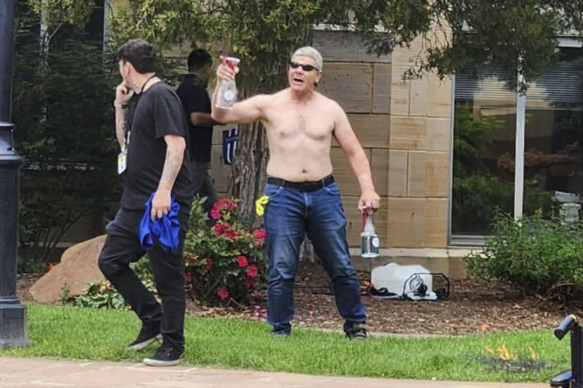 Colorado attack suspect Mohamed Sabry Soliman is seen as he launched a fiery attack on demonstrators at an outdoor mall in Boulder on June 1, 2025. (Lisa Turnquist via AP)