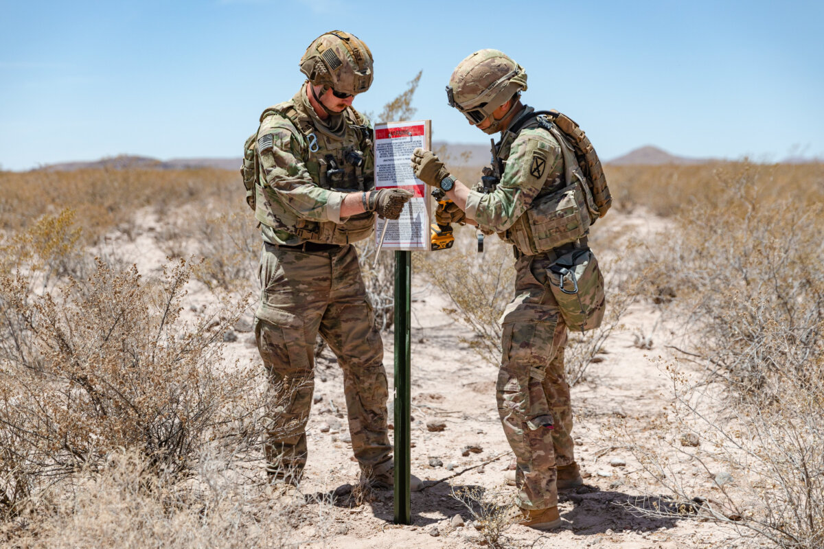 Joint Task Force Southern Border Troops mark the perimeter of the New Mexico National Defense Area, reinforcing a key stretch of the southern border. (photo courtesy of U.S. Northern Command)