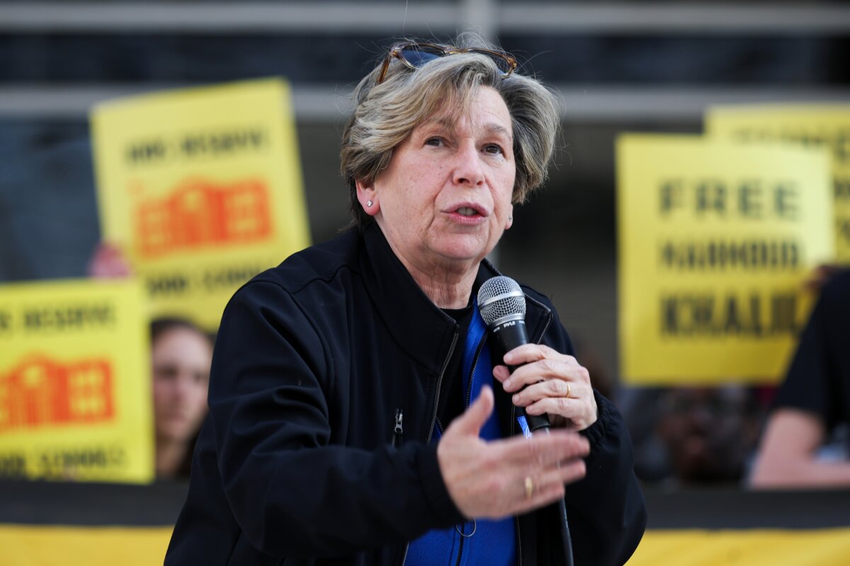 American Federation of Teachers President Randi Weingarten speaks during a rally in front of the Department of Education to protest budget cuts in Washington on March 13, 2025. (Kayla Bartkowski/Getty Images)