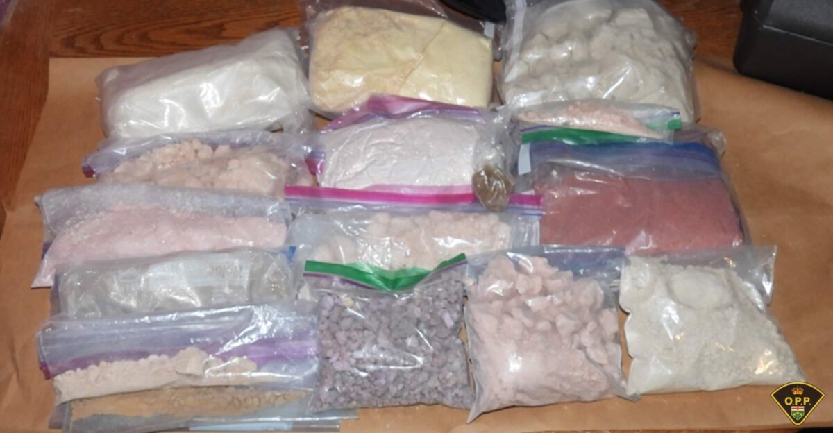 Officers seized fentanyl, methamphetamine, cocaine, and ecstasy as part of its Project Golden operation. Some of the drugs can be seen here. (OPP handout photo)