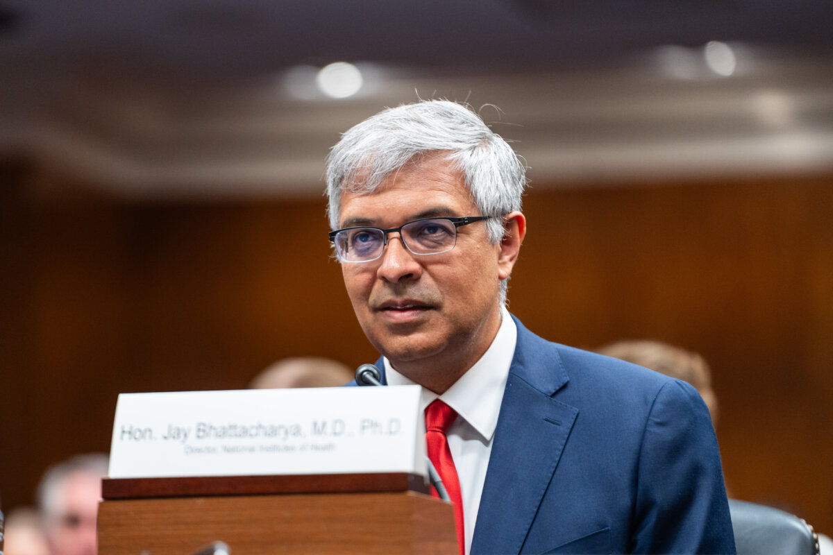 Dr. Jay Bhattacharya, National Institutes of Health director, testifies on Capitol Hill in Washington on June 10, 2025. (Madalina Vasiliu/The Epoch Times)