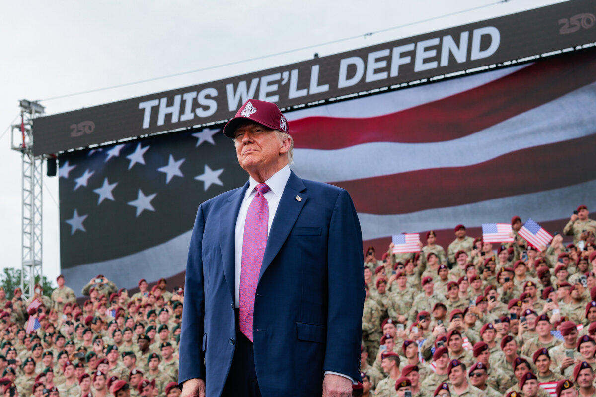 President Donald Trump takes the stage during a rally with U.S. Army troops at Fort Bragg, North Carolina, on June 10, 2025. (Anna Moneymaker/Getty Images)
