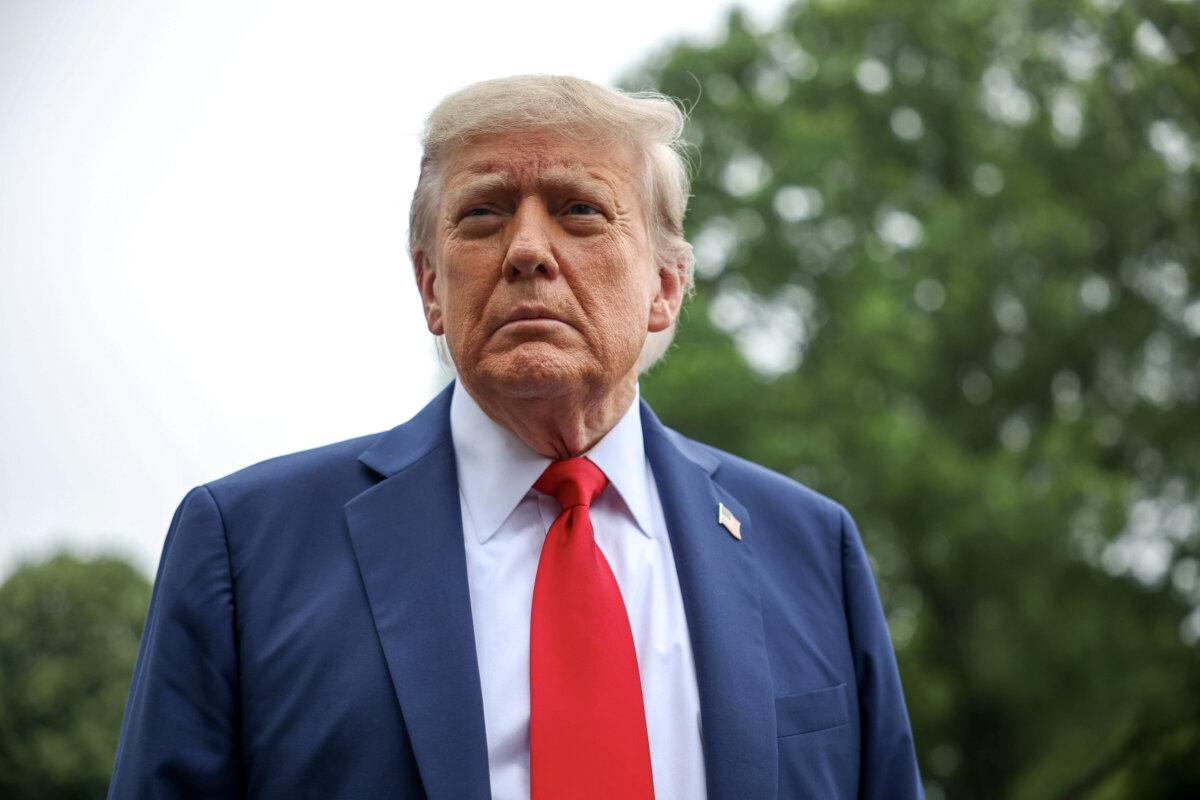 President Donald Trump stops and talks to the media before he boards Marine One on the South Lawn at the White House on June 15, 2025. (Tasos Katopodis/Getty Images)