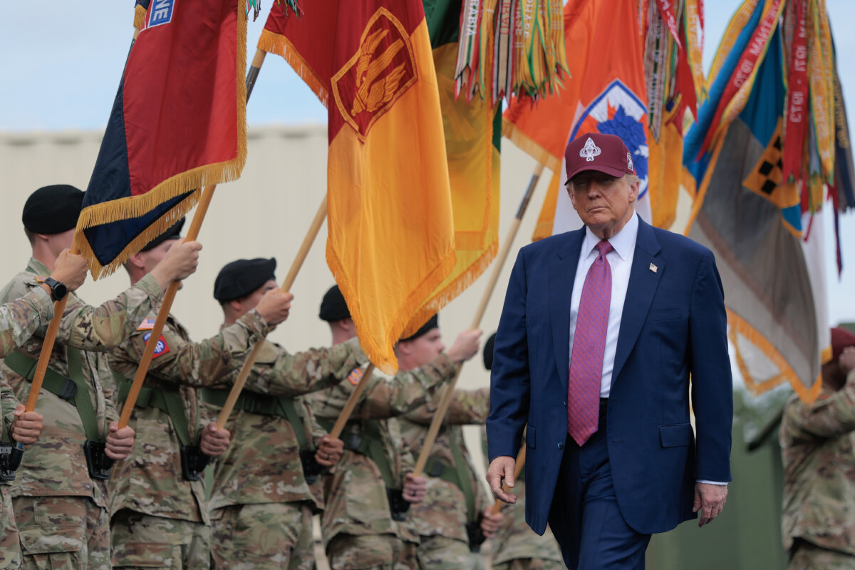President Donald Trump takes the stage during a rally with U.S. Army troops at Fort Bragg, N.C., on June 10, 2025. (Anna Moneymaker/Getty Images)