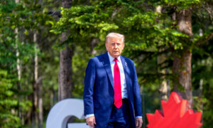 Trump Checks Out the Site of Installation of Flagpoles