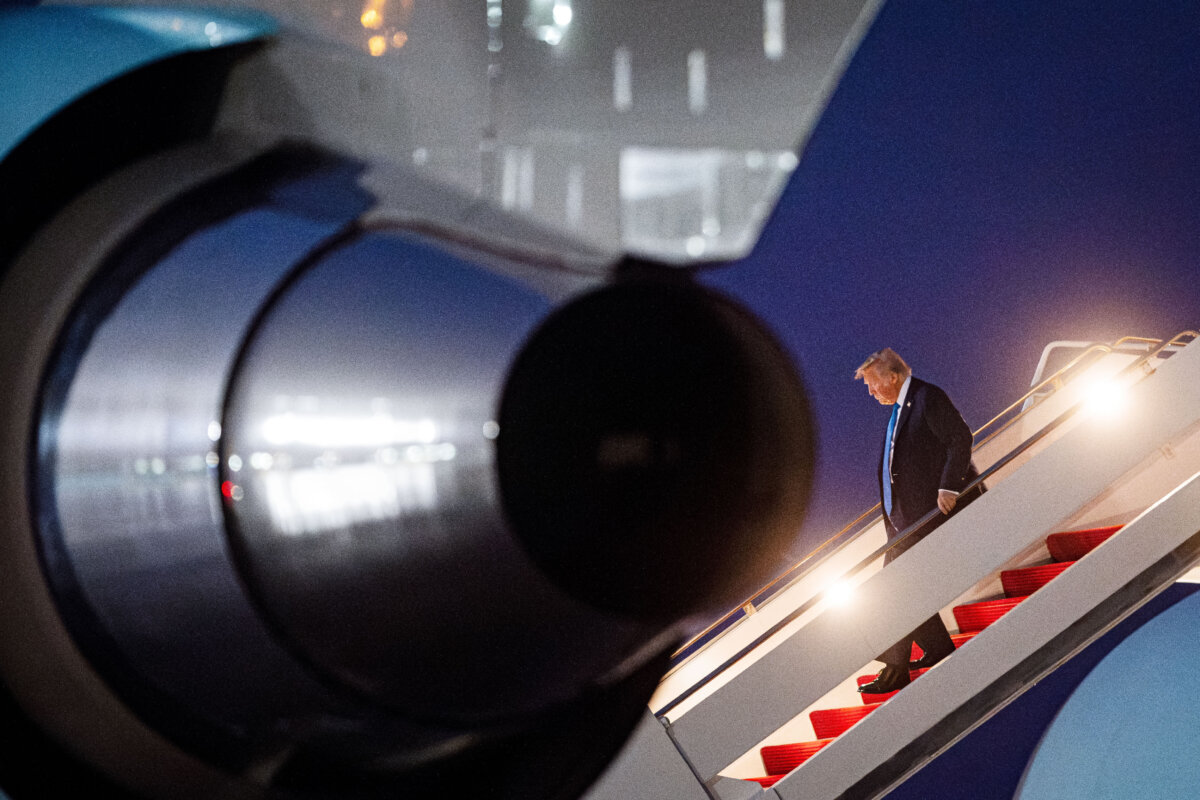U.S. President Donald Trump alights from Air Force One after arriving at Joint Base Andrews at Joint Base Andrews, Md., on June 17, 2025 (Al Drago/Getty Images)