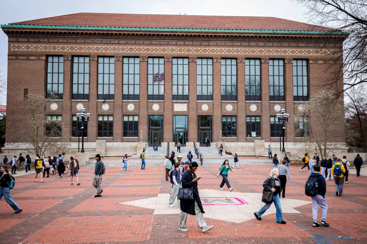 University of Michigan students walk on campus in Ann Arbor, Mich., on April 3, 2025. (Bill Pugliano/Getty Images)