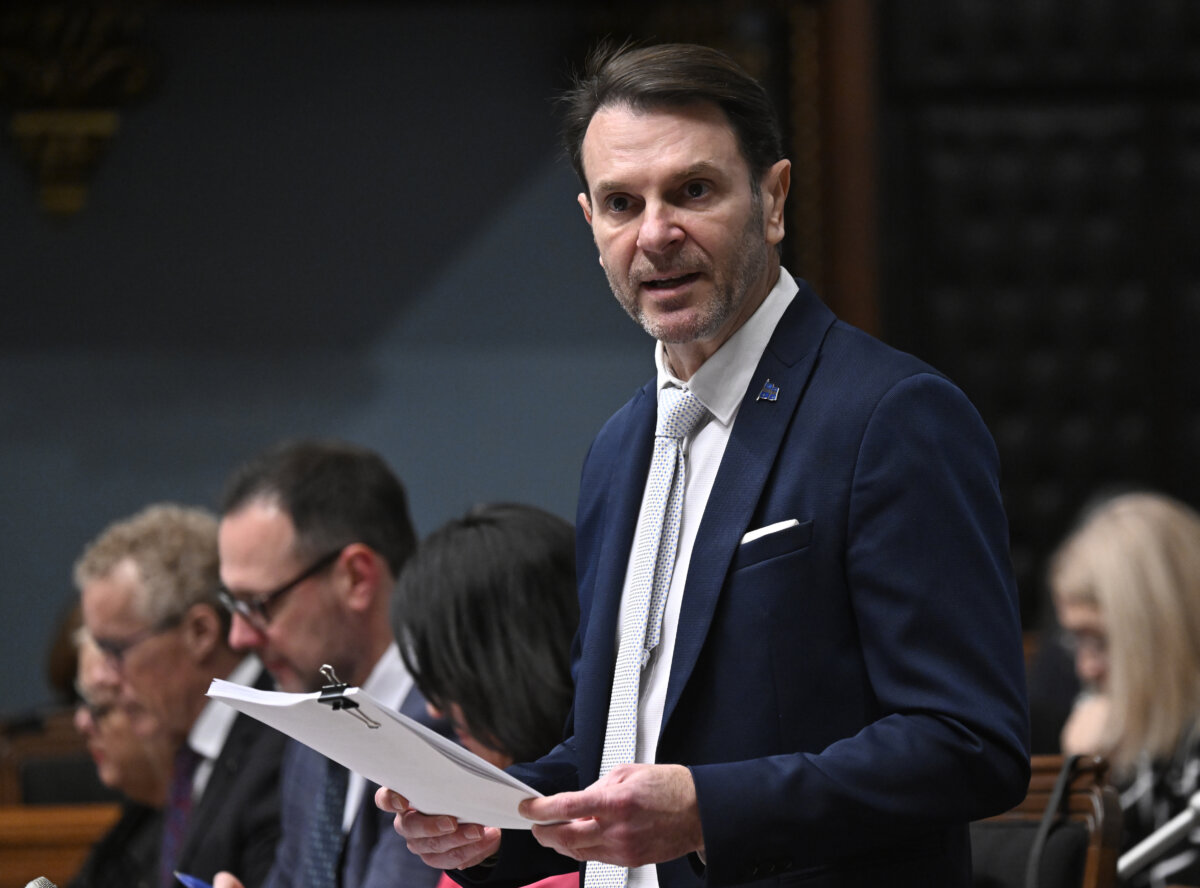 Quebec Public Security Minister Francois Bonnardel tables legislation on forest fires, at the legislature in Quebec City, on Jan. 31, 2024. (The Canadian Press/Jacques Boissinot)