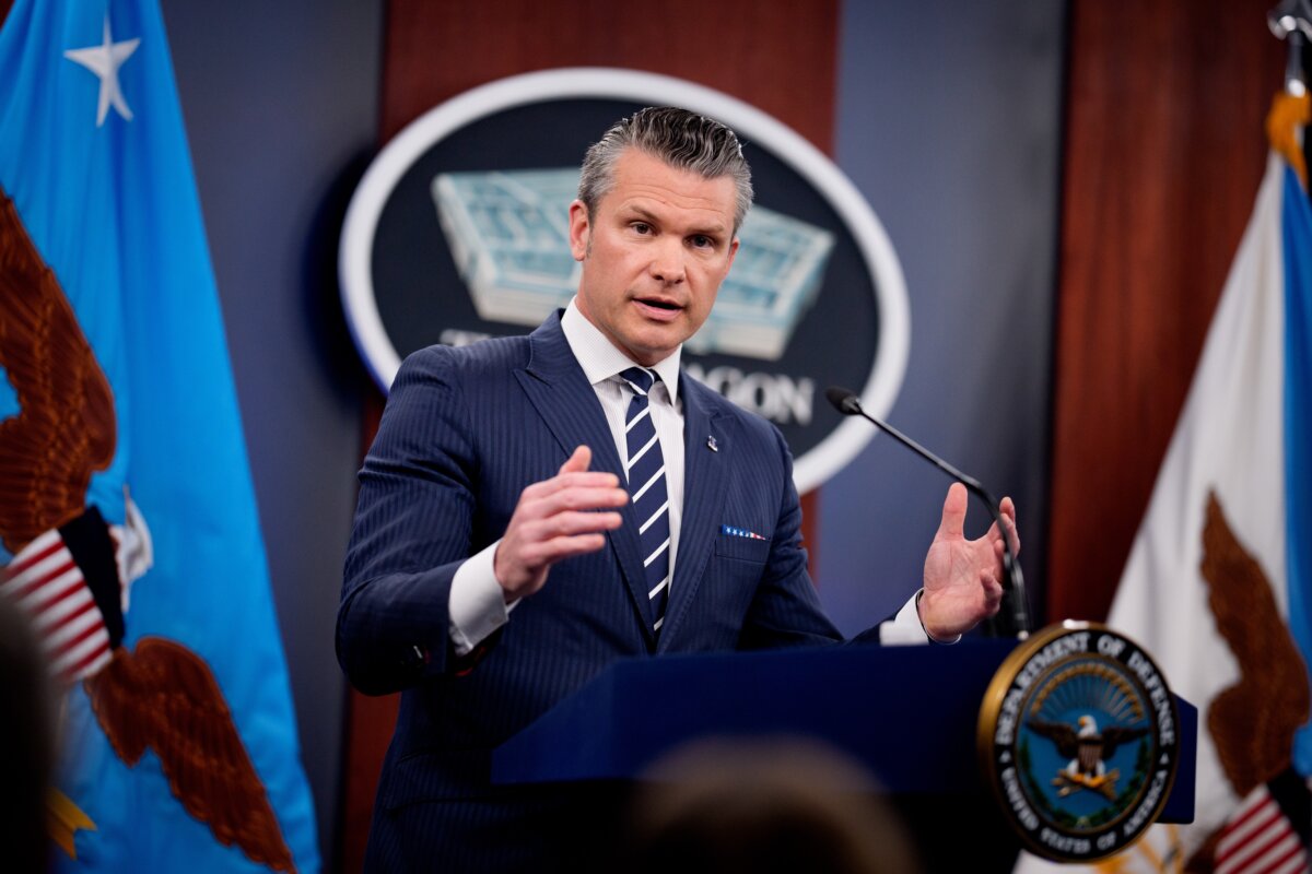 U.S. Defense Secretary Pete Hegseth at a news conference at the Pentagon in Arlington, Va., on June 22, 2025. (Andrew Harnik/Getty Images)