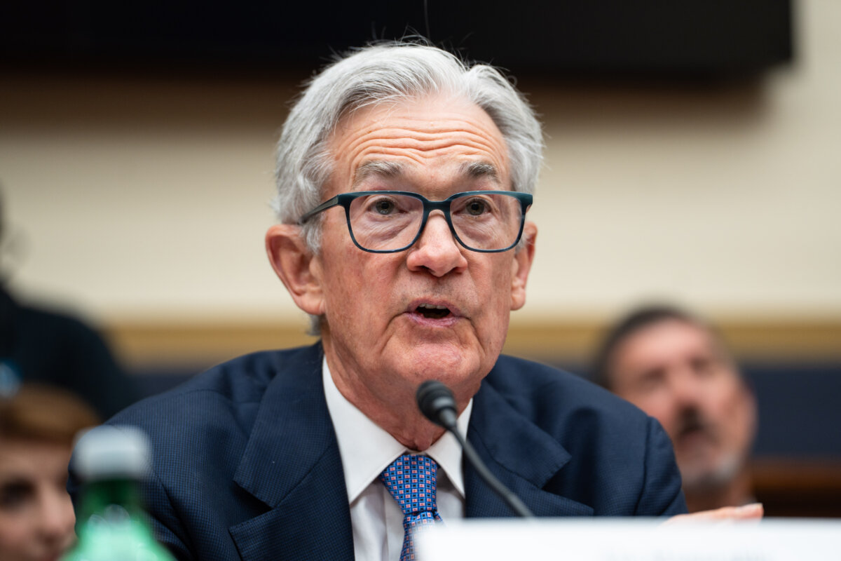 Federal Reserve Chairman Jerome Powell testifies during a hearing before the House Committee on Financial Services on Capitol Hill in Washington on June 24, 2025. (Madalina Kilroy/The Epoch Times)