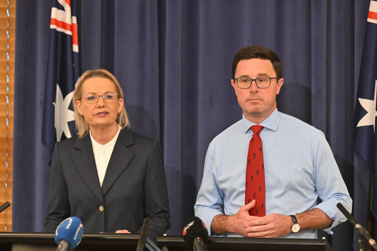 Leader of the Opposition Sussan Ley and Nationals leader David Littleproud at a press conference at Parliament House in Canberra, Australia, on May 28, 2025. (AAP Image/Mick Tsikas)