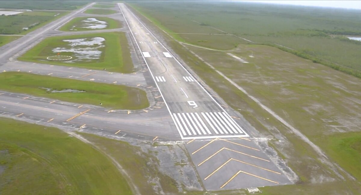An isolated Everglades airfield about 45 miles west of Miami in a still from an undated video. (Courtesy of the Office of Attorney General James Uthmeier via AP)