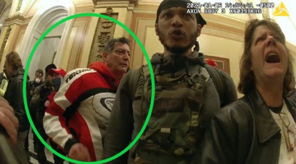 In an image from body camera video, David Walls-Kaufman walks inside the U.S. Capitol on Jan. 6, 2021. (DOJ via The Epoch Times)