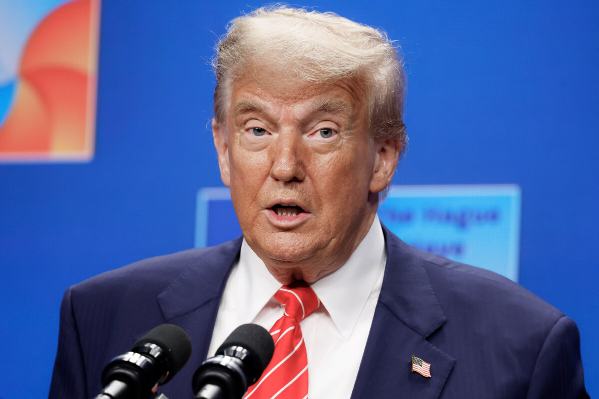 U.S. President Donald Trump speaks during a news conference following the 2025 NATO Summit in The Hague, Netherlands, on June 25, 2025. (Omar Havana/Getty Images)