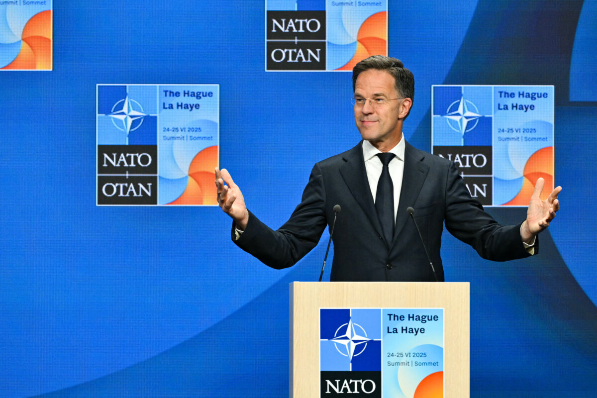 NATO Secretary General Mark Rutte addresses a press conference during the North Atlantic Treaty Organization (NATO) summit in The Hague on June 25, 2025. (Photo by Nicolas Tucat / AFP)
