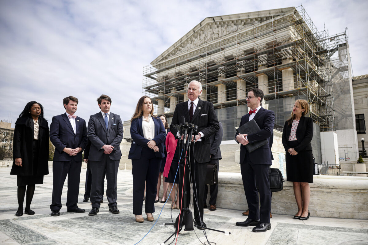 South Carolina Gov. Henry McMaster (C) speaks at a press conference outside the U.S. Supreme Court as justices hear oral arguments in Medina v. Planned Parenthood South Atlantic in Washington on April 2, 2025. (Kayla Bartkowski/Getty Images)