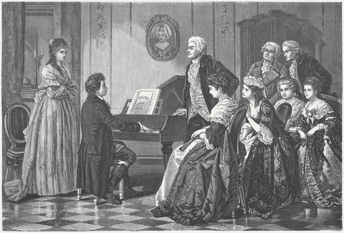 An illustration of young Beethoven playing in a private home. Before the 'Waldenstein' sonata, Beethoven's piano sonatas had been composed primarily for amateur home players. (ZU_09/Getty Images)