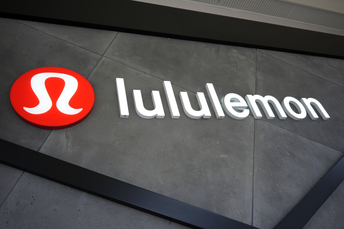 This is the Lululemon logo on a Lululemon store in Pittsburgh, on June 3, 2024. (AP Photo/Gene J. Puskar)